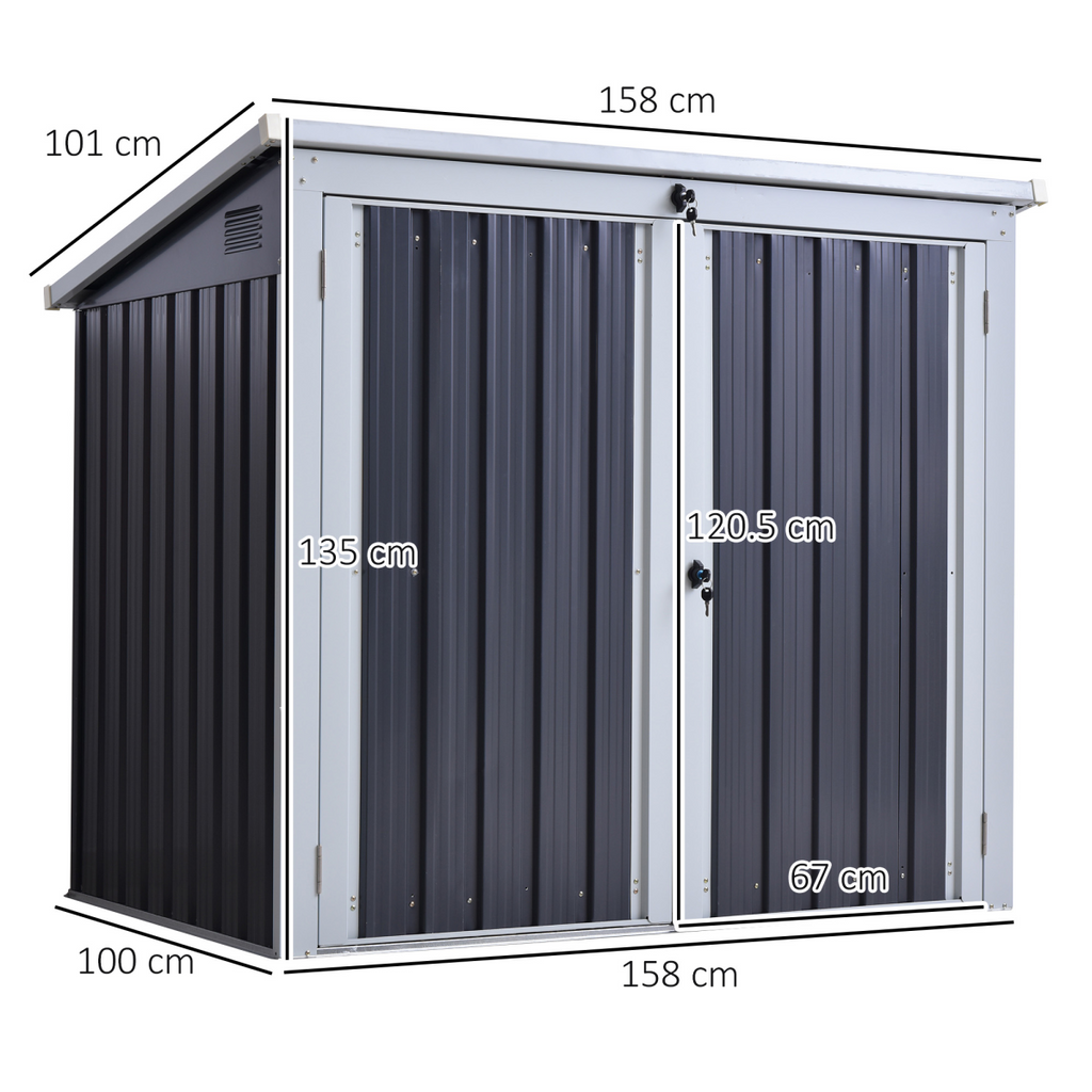 Steel Garden Storage Shed Double Door & Lid Dustbin Rubbish Cover 2 Trash Can