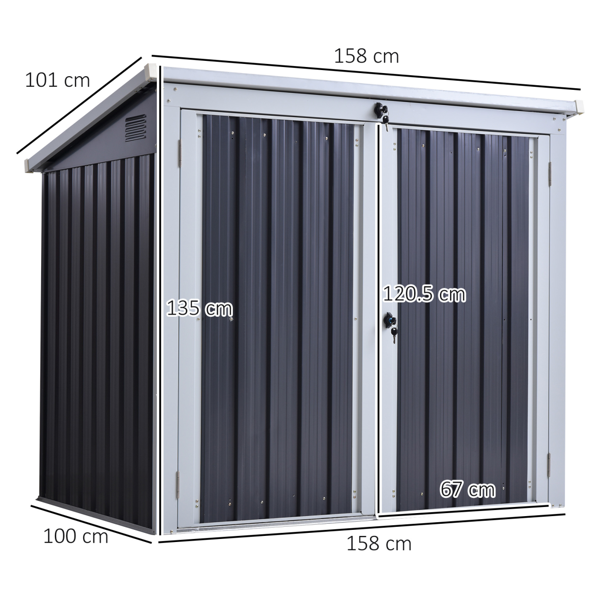 Steel Garden Storage Shed Double Door & Lid Dustbin Rubbish Cover 2 Trash Can