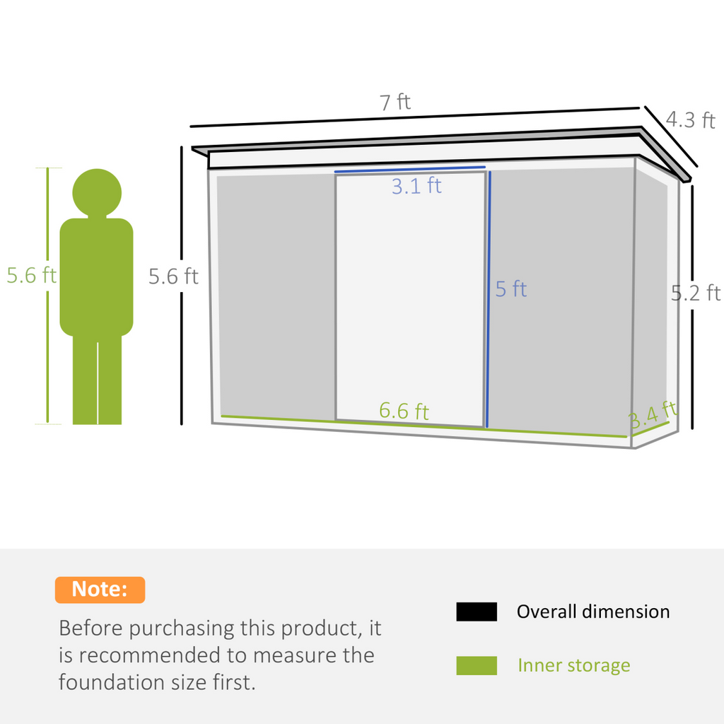 Garden Storage Shed Sloped Roof Outdoor Equipment Tool Storage 213x130x173cm