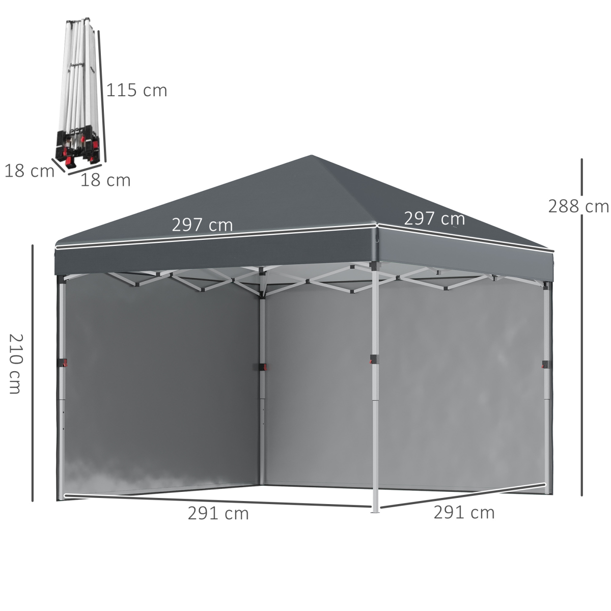 3 x 3 (M) Pop Up Gazebo Event Shelter with 2 Sidewalls, Weight Bags, Dark Grey