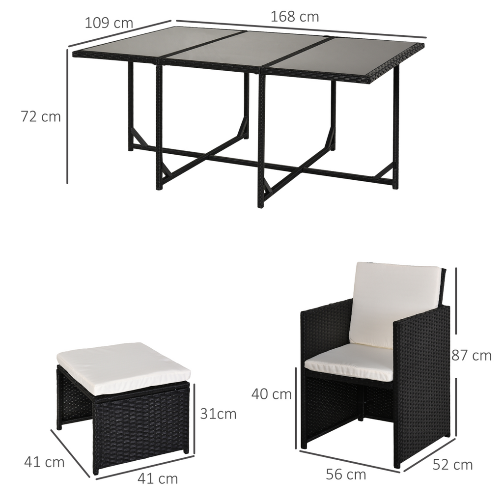 Rattan Dining Set, 11 PC-Black