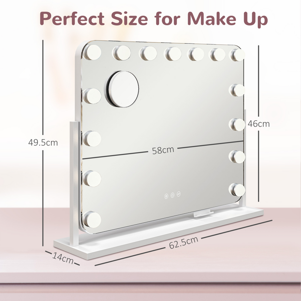 HOMCOM Hollywood Dimmable Lighted Makeup Mirror with Magnifier, USB Port