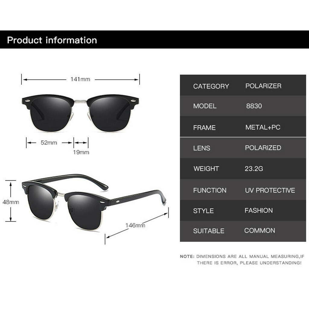 Mens Black Horn Rimmed Half Frame Polarised Driving Fishing Sunglasses UV400