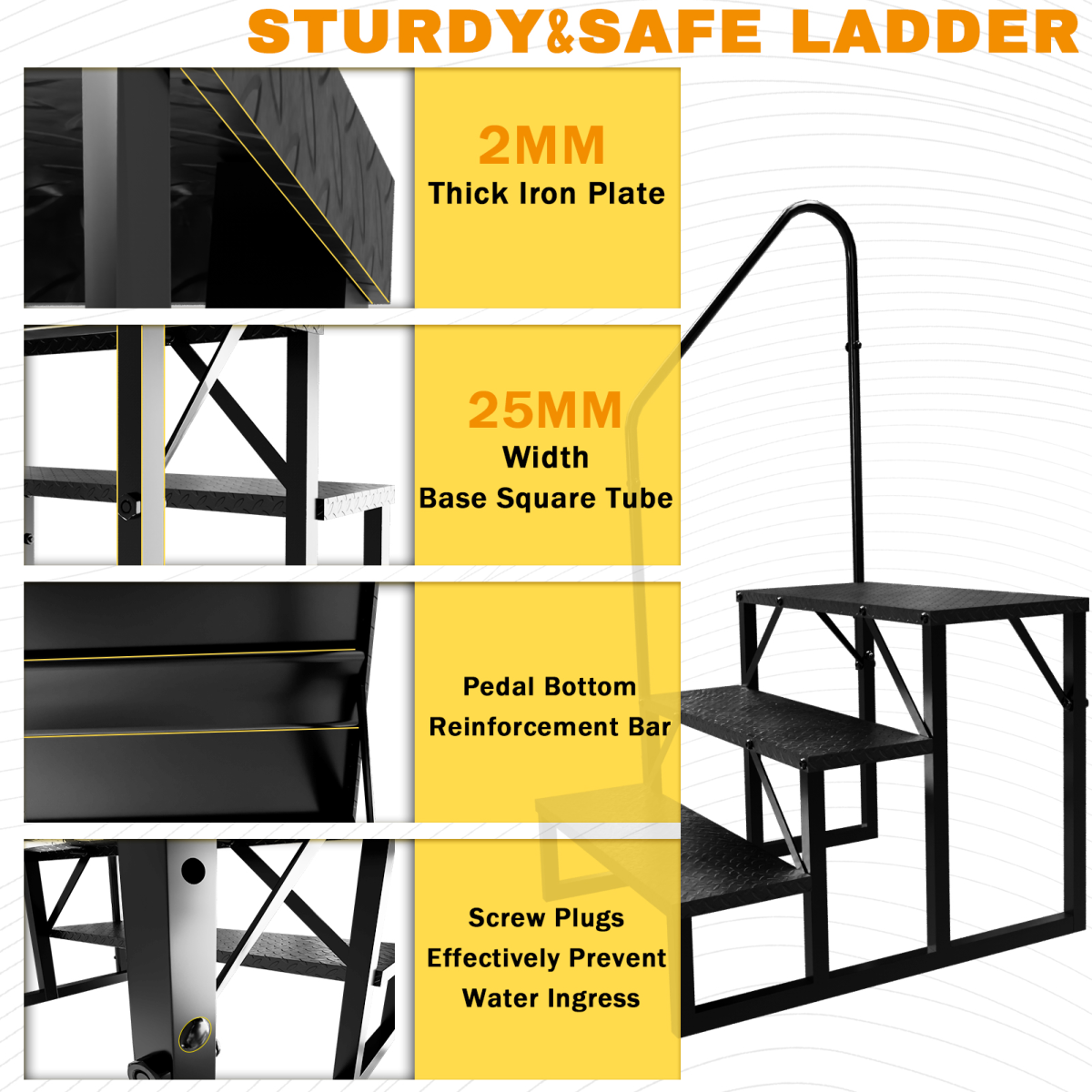 RV Step Stool, 3 Step Ladder, Hot Tub Steps with Handrail