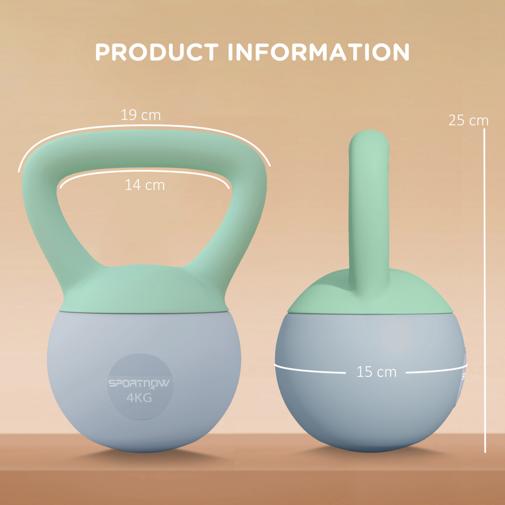 SPORTNOW 4KG Kettlebell with Soft Body and Non-Slip Handle, Grey and Green