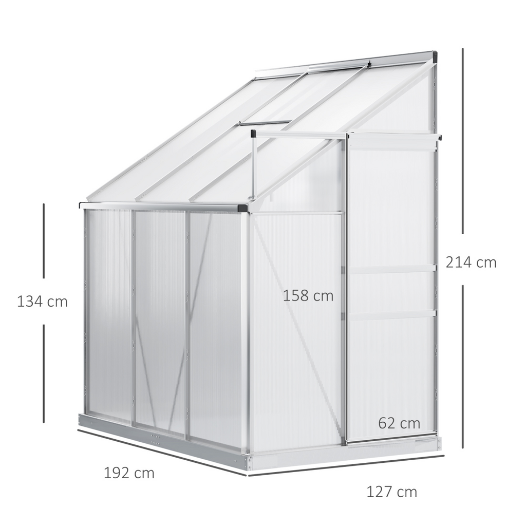 6 x 4ft Polycarbonate Greenhouse Aluminum Roof Vent, Rain Gutter Sliding Door,