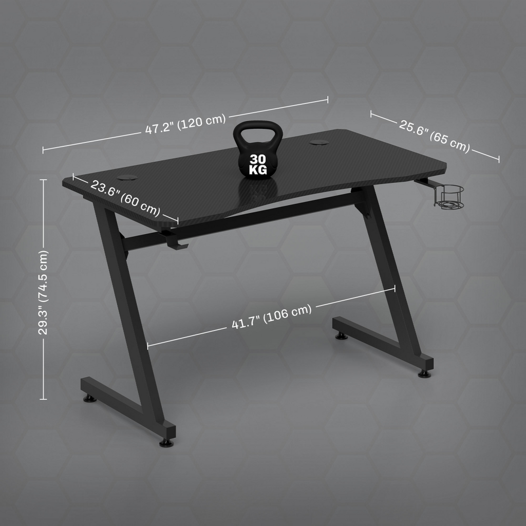 Gaming Desk Steel Frame Cup Headphone Holder Adjustable Feet Home Black