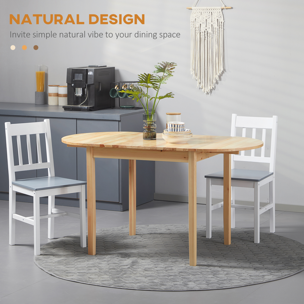 Expandable Pinewood Drop Leaf Dining Table for 4-6 People - Natural Finish