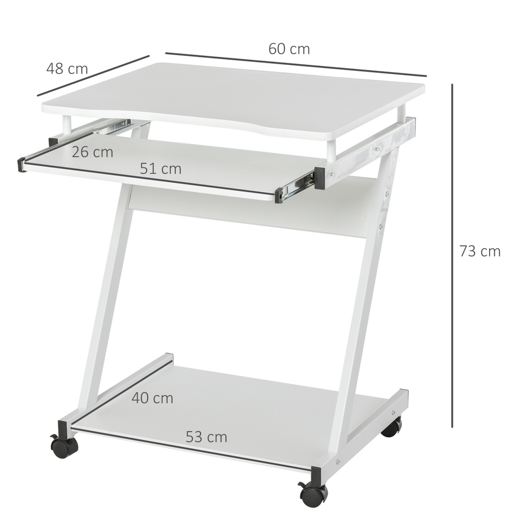 Computer Desk with 4 Moving Wheels Sliding Keyboard Tray White