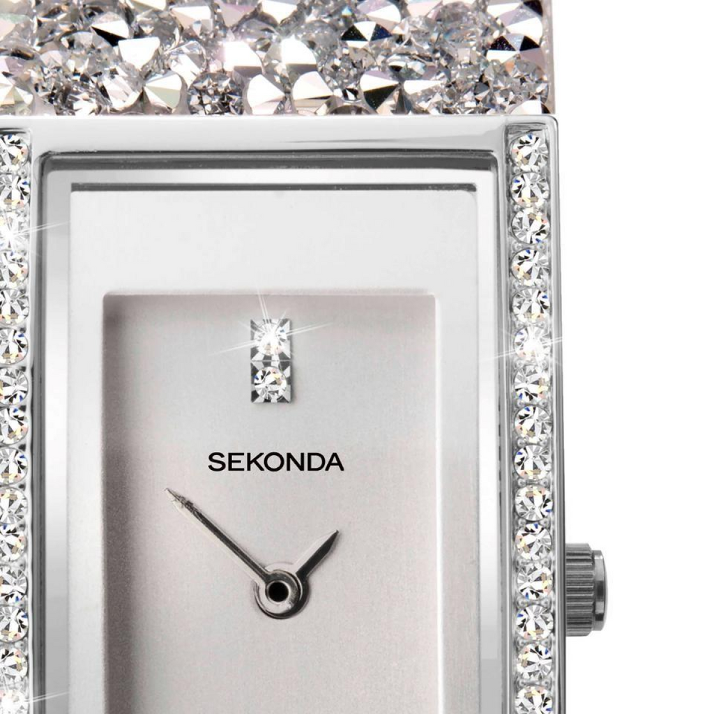 Sekonda Seksy Ladies Bling Rectangular Silver Dial & silver stone Stainless Steel