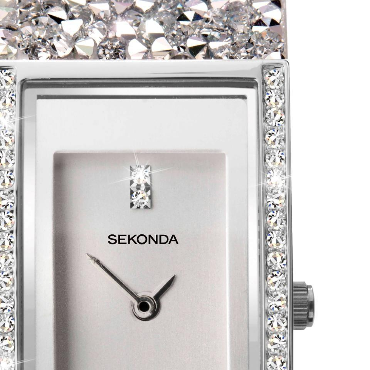 Sekonda Seksy Ladies Bling Rectangular Silver Dial & silver stone Stainless Steel