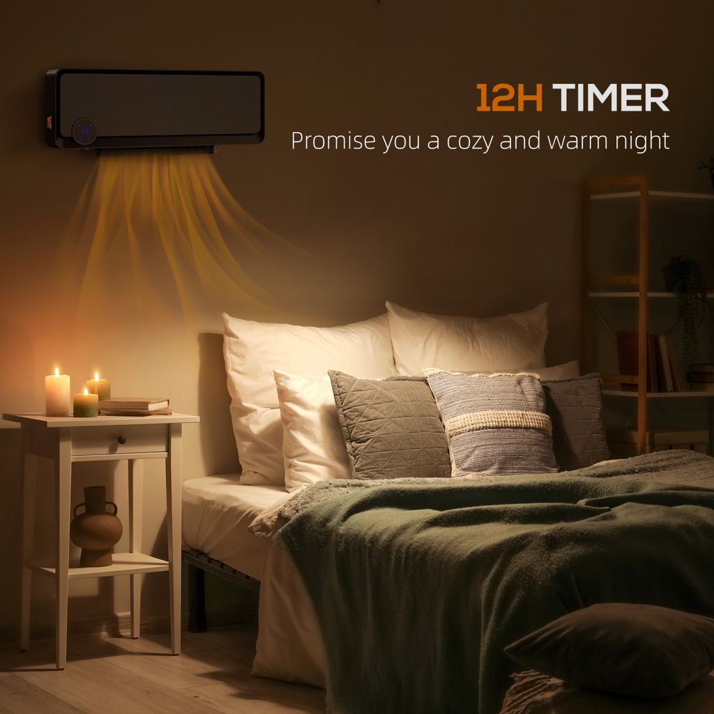 HOMCOM 1000W/2000W Wall Downflow Heater 10-49°C Temperature w/ Timer, Black