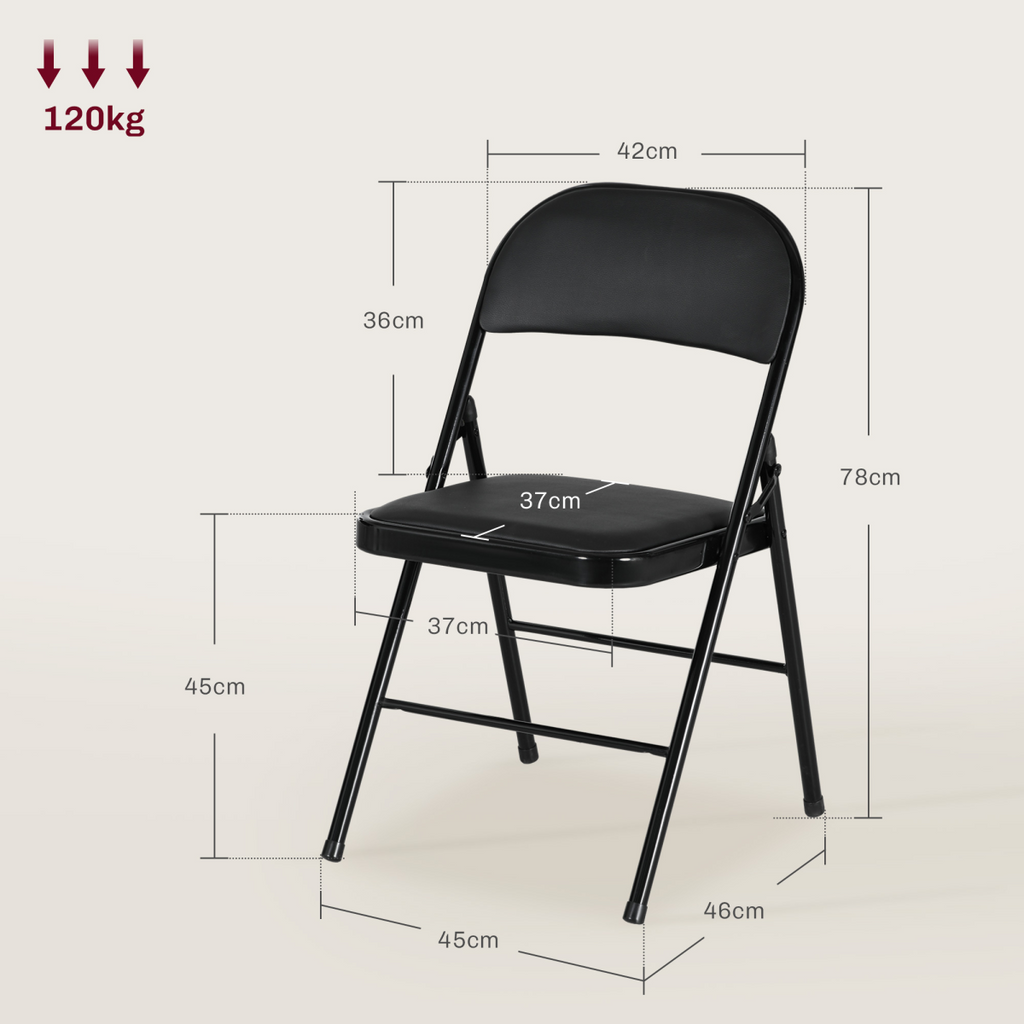 HOMCOM 2 Pack Padded Folding Chairs with Cushioned Seat and Metal Frame Black