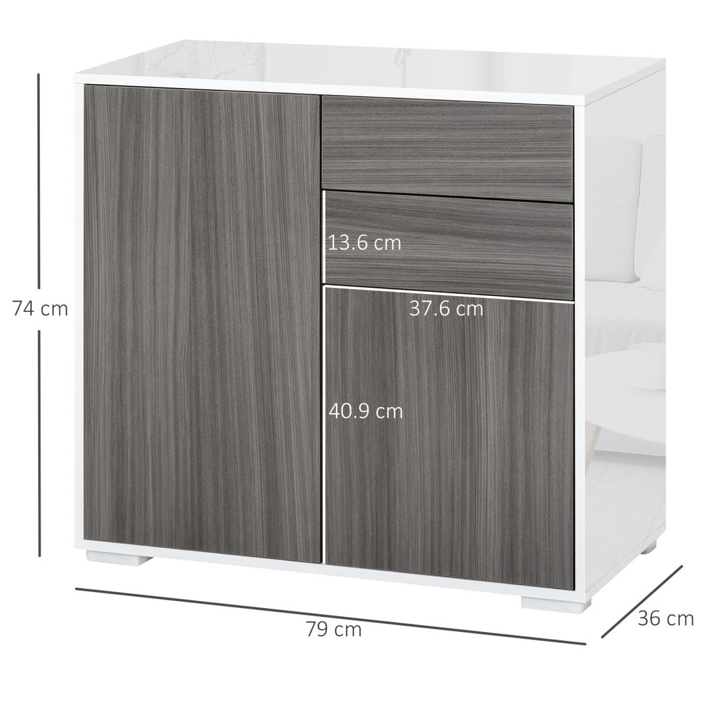 Side Cabinet with 2 Door Cabinet and 2 Drawer for Home Office Grey