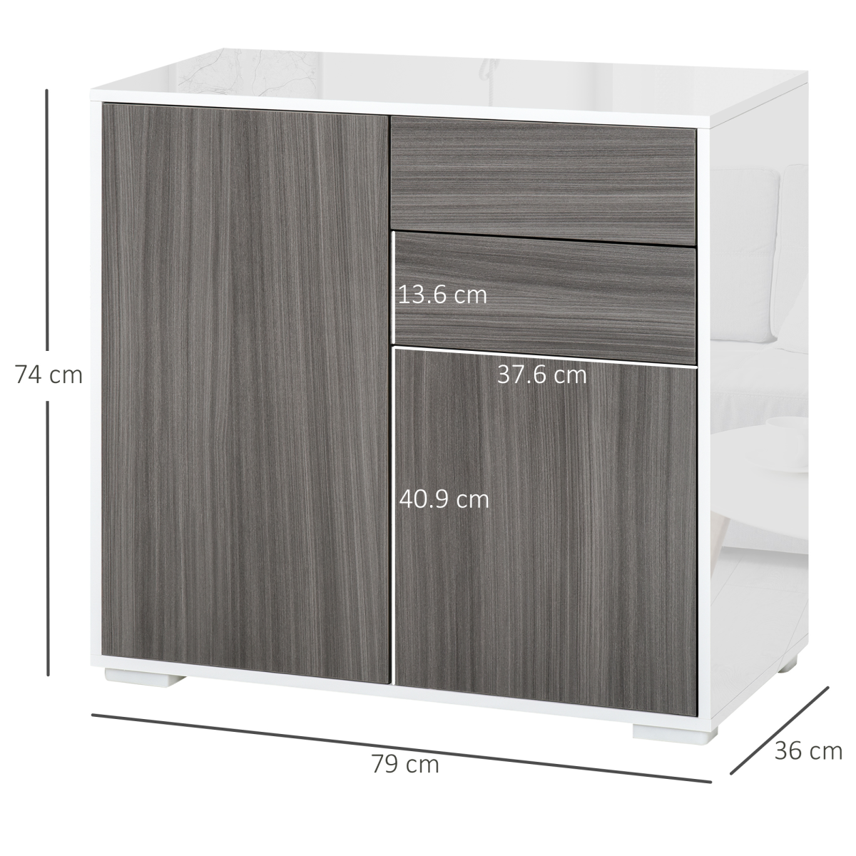 Side Cabinet with 2 Door Cabinet and 2 Drawer for Home Office Grey