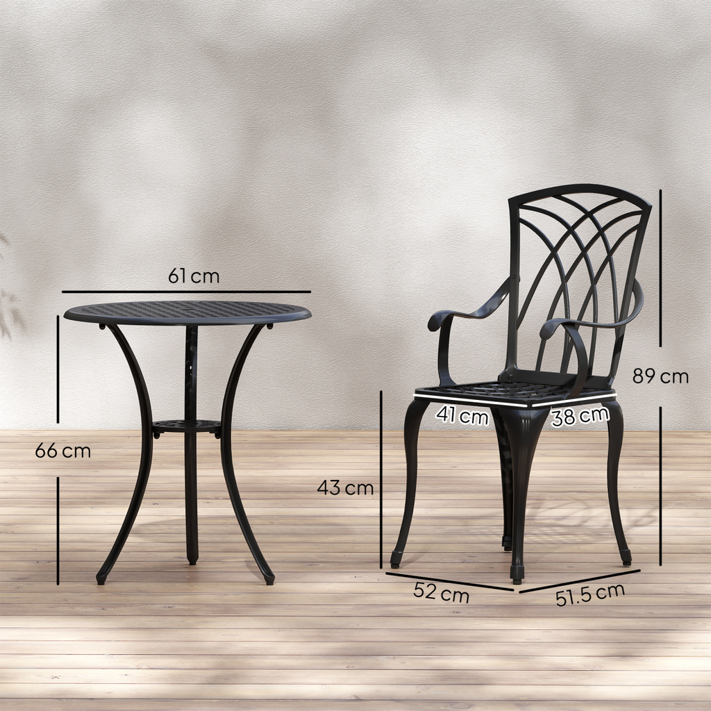 Cast Aluminium 2-Seater Outdoor Garden Table & Chair Set Brown