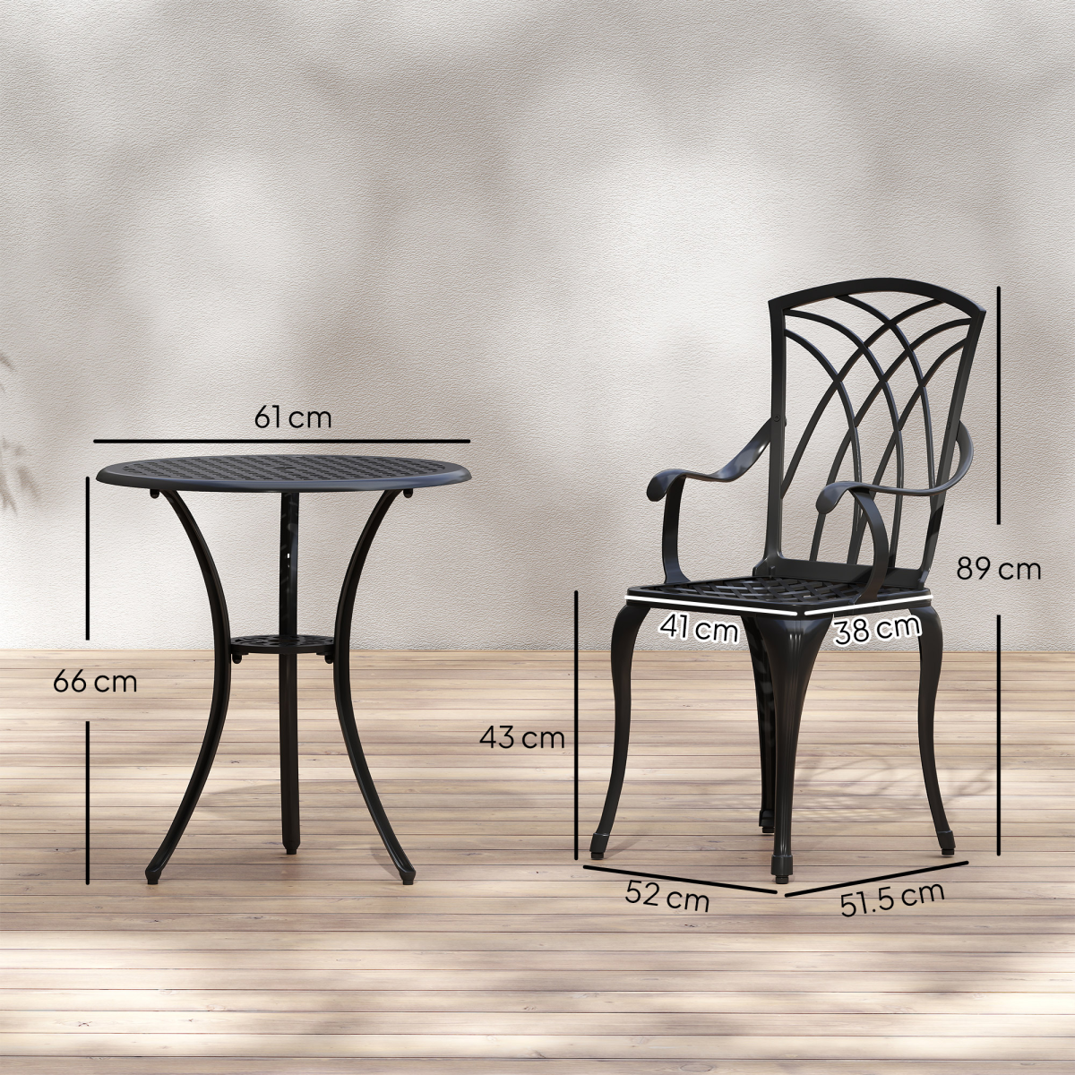 Cast Aluminium 2-Seater Outdoor Garden Table & Chair Set Brown