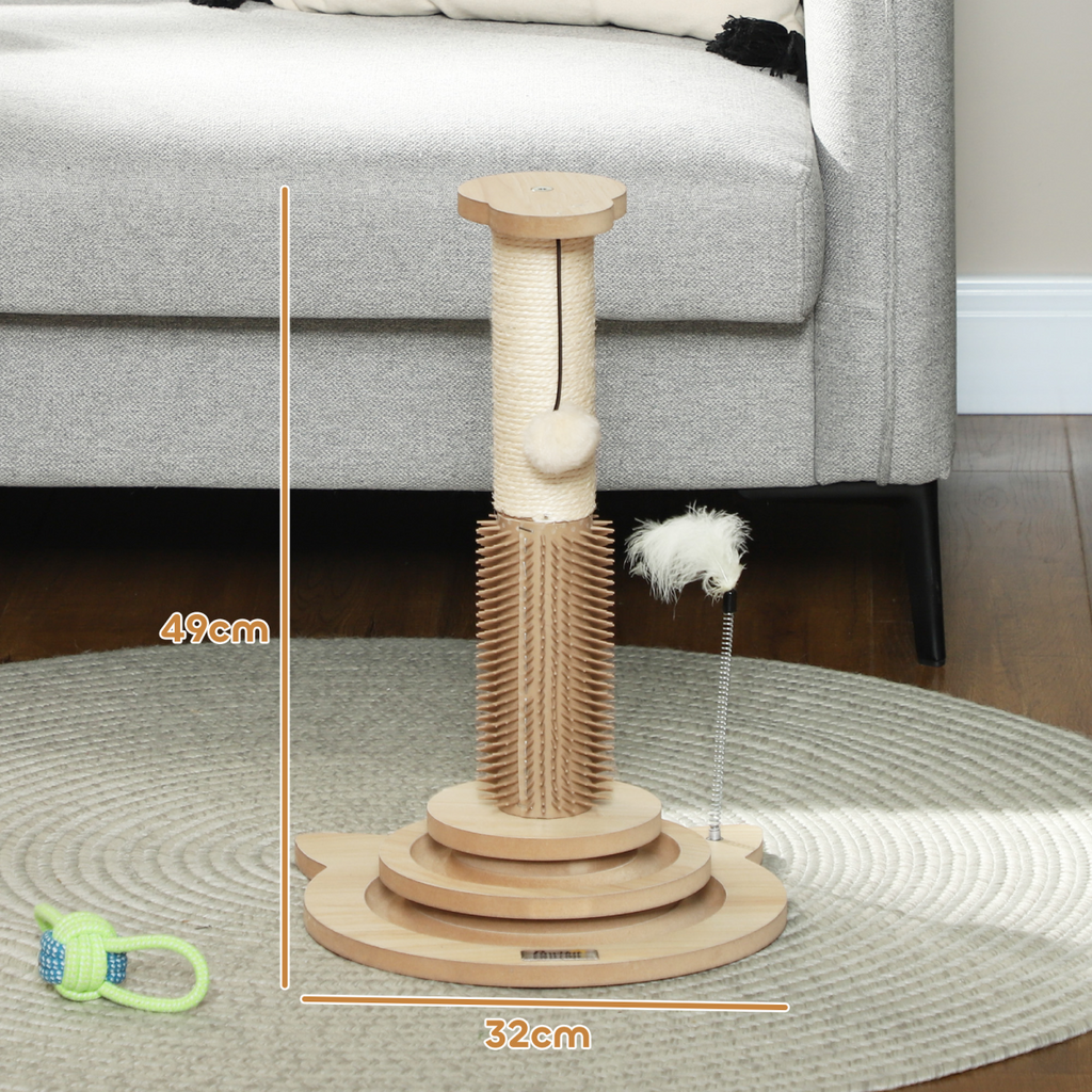 PawHut 49cm Cat Scratching Post with Interactive Track Ball Toy for Indoor