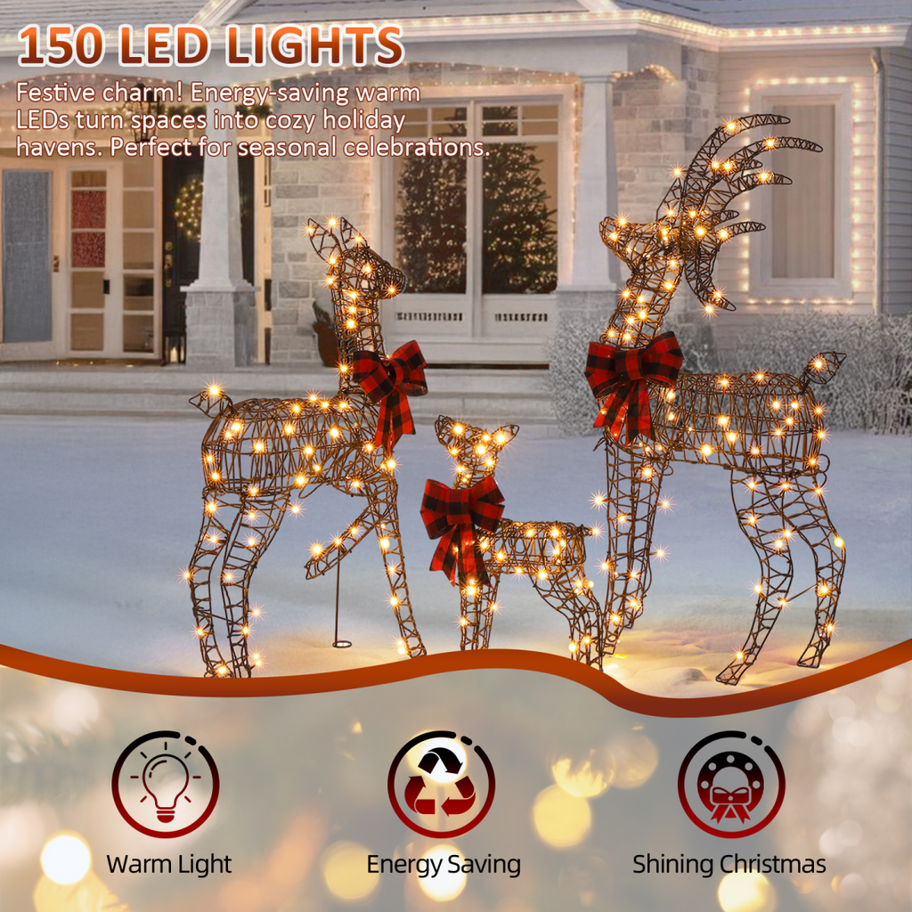 3-Piece Lighted Christmas Reindeer Family Set Outdoor Decorations
