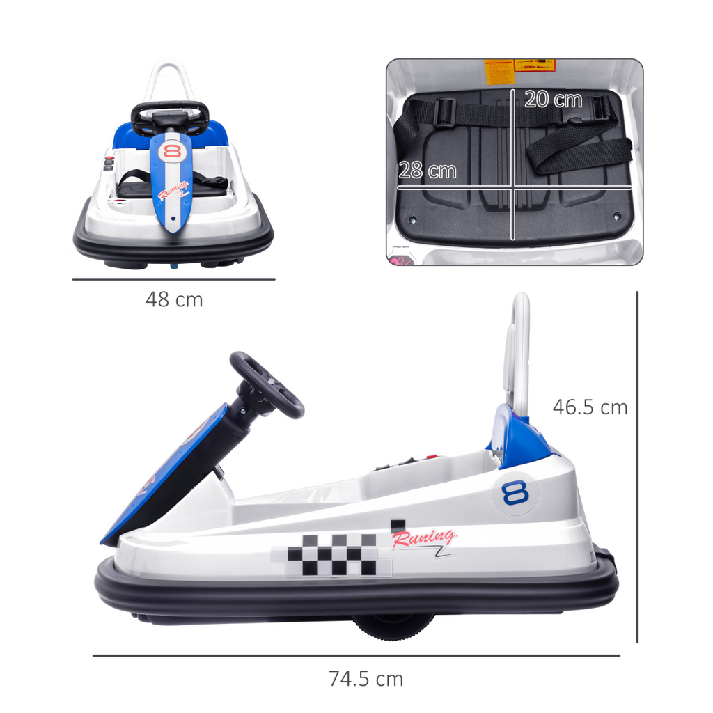 HOMCOM 6V Kids Bumper Car, 360-Degree Rotation Waltzer Car with 2 Speeds - White