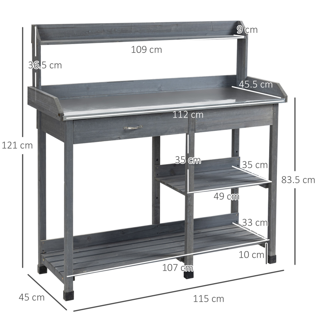 Garden Potting Workstation Bench w/ Galvanized Metal Tabletop