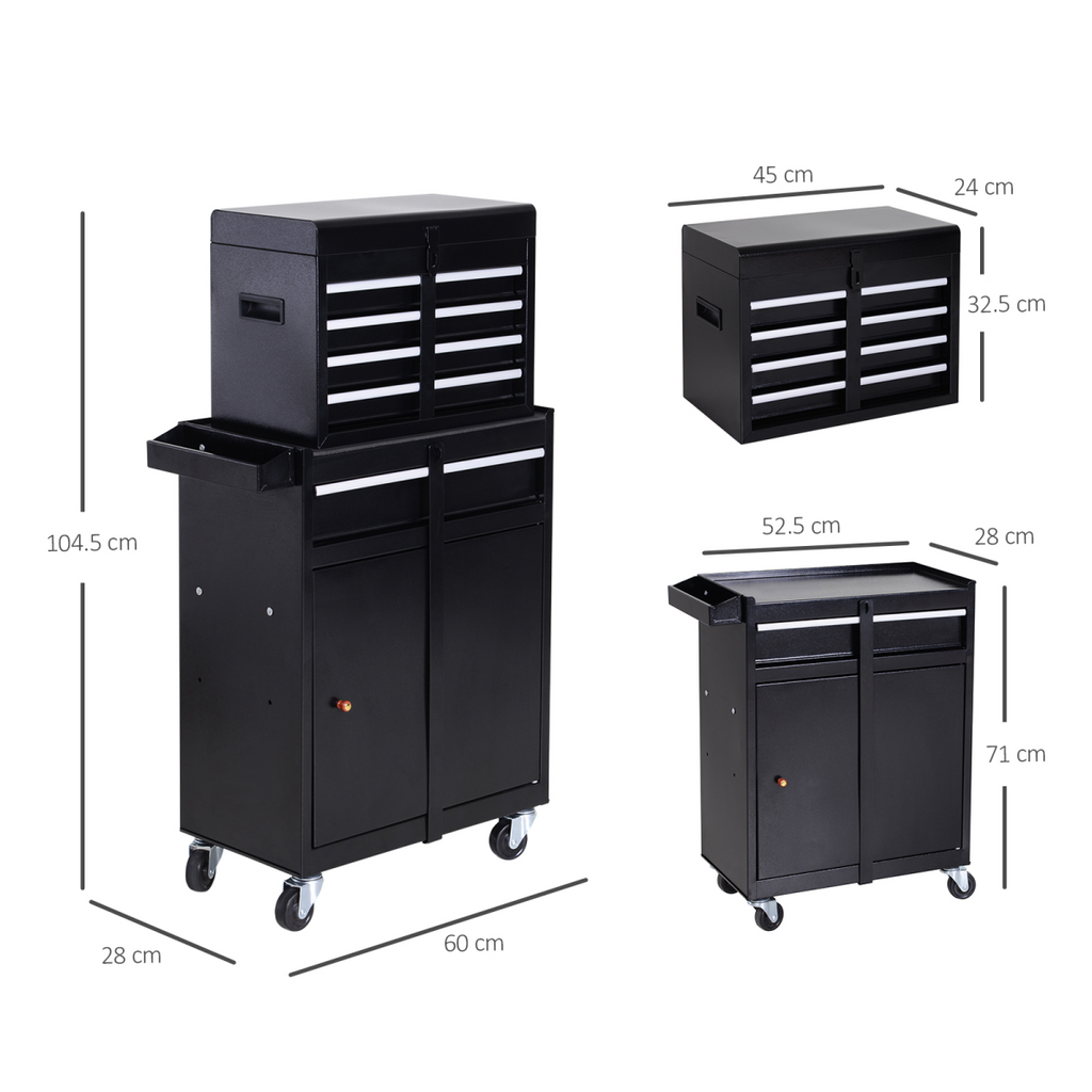 DURHAND Steel 4-Drawer Duo-Door Rolling Tool Cabinet Tool Chest On Wheels Black