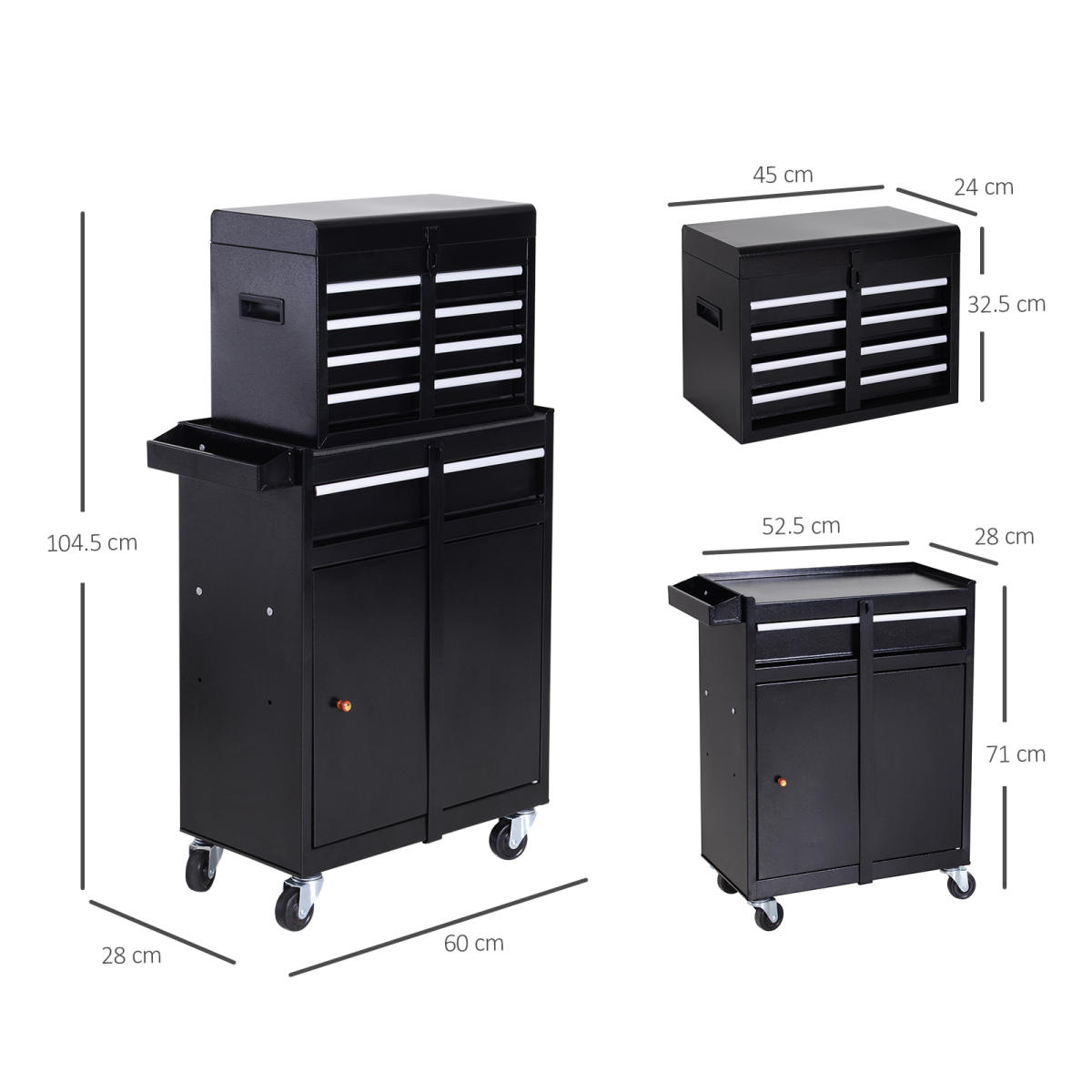 DURHAND Steel 4-Drawer Duo-Door Rolling Tool Cabinet Tool Chest On Wheels Black