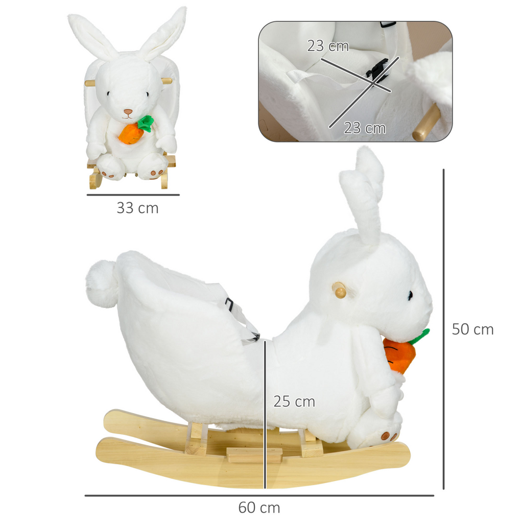 HOMCOM Kids Rabbit-Shaped Rocking Horse with Realistic Sounds Safety Belt White