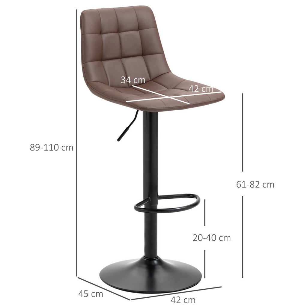 Set of 2, Adjustable Stools Swivel and Footrest for Home Pub Area, Brown