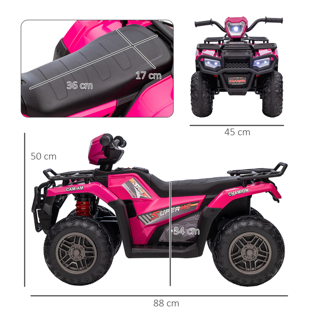 HOMCOM 12V Electric Quad Bike for Kids with LED Headlights, Music - Pink