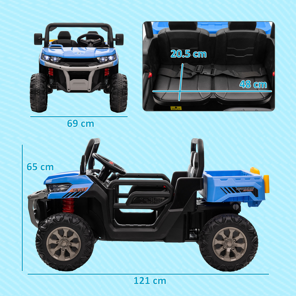 HOMCOM 12V Two-Seater Kids Electric Ride-On Car with Electric Bucket - Blue