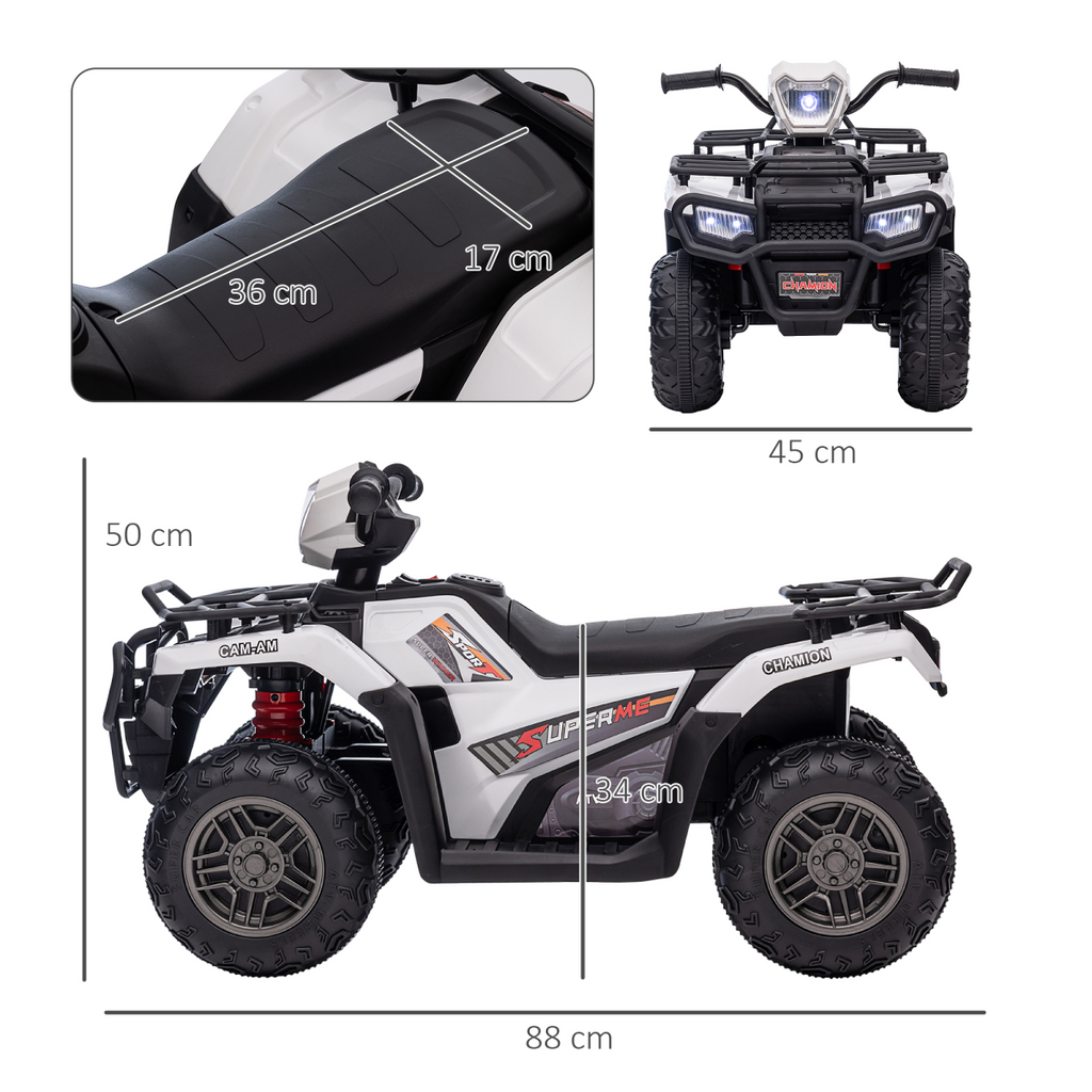 HOMCOM 12V Electric Quad Bike for Kids with LED Headlights, Music - White