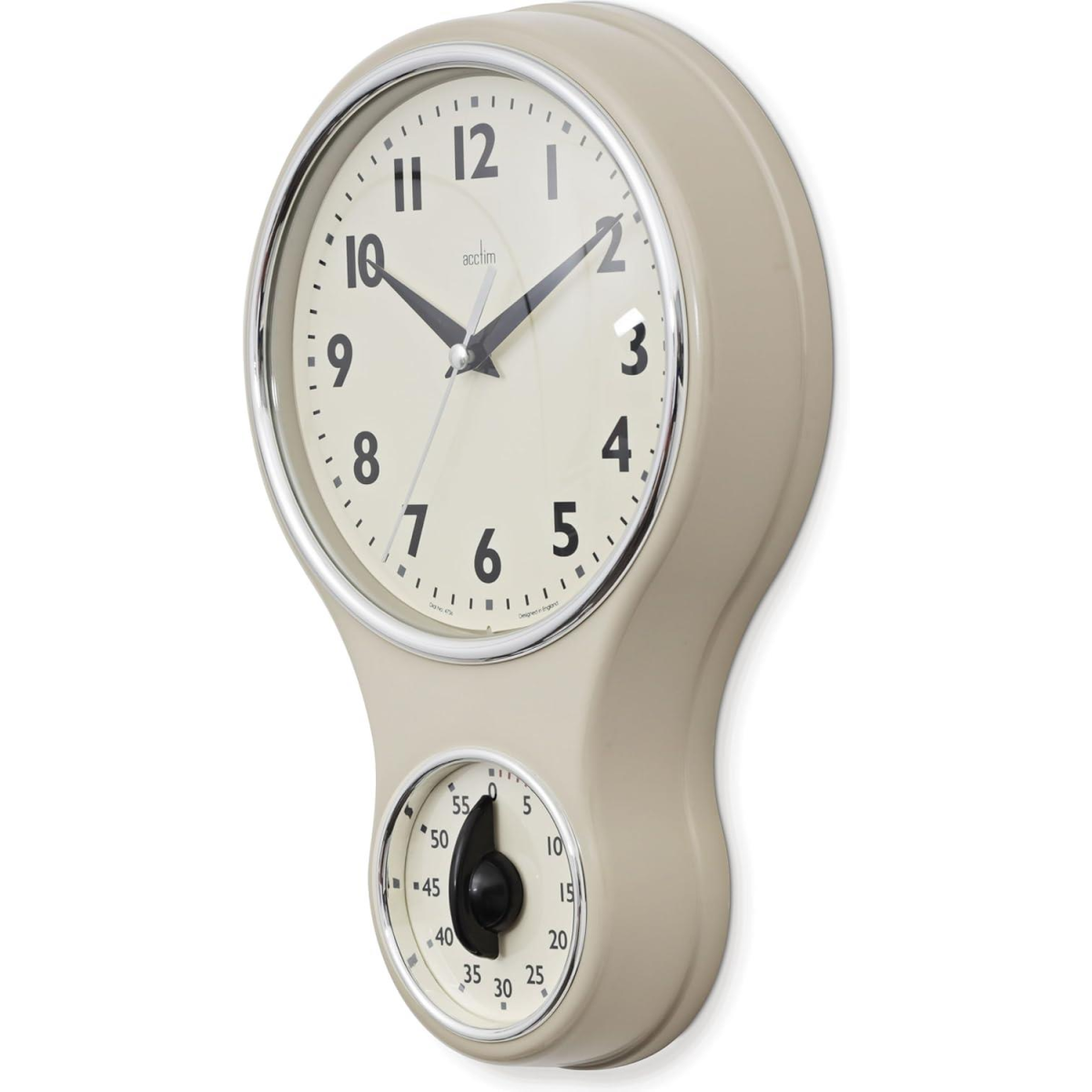 Acctim Kitchen Time 20cm Timer Quartz Retro Style Domed Glass Lens Cream Wall