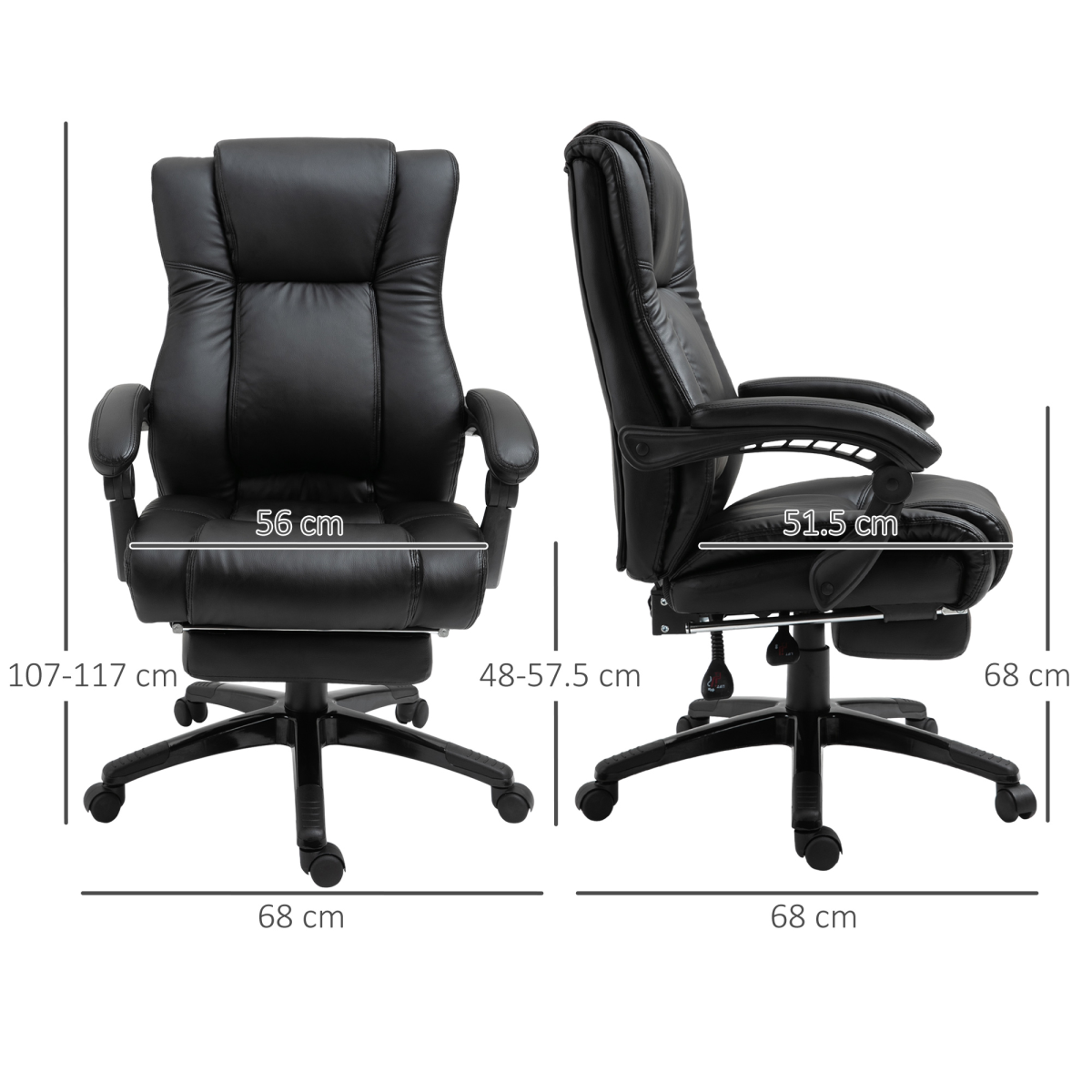 Executive Home Office Chair High Back Recliner, with Foot Rest, Black Vinsetto