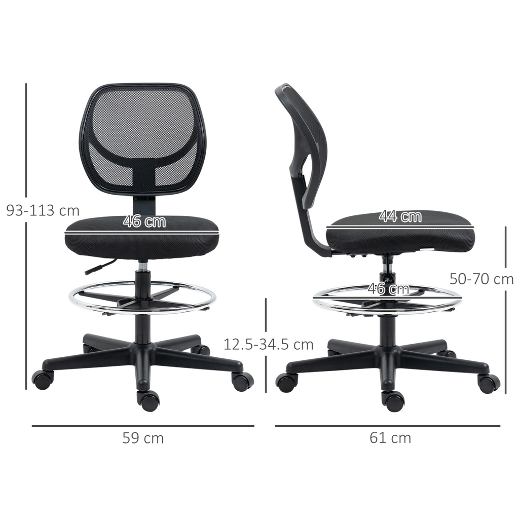Vinsetto Draughtsman Chair Tall Office Chair with Adjustable Footrest Ring Black