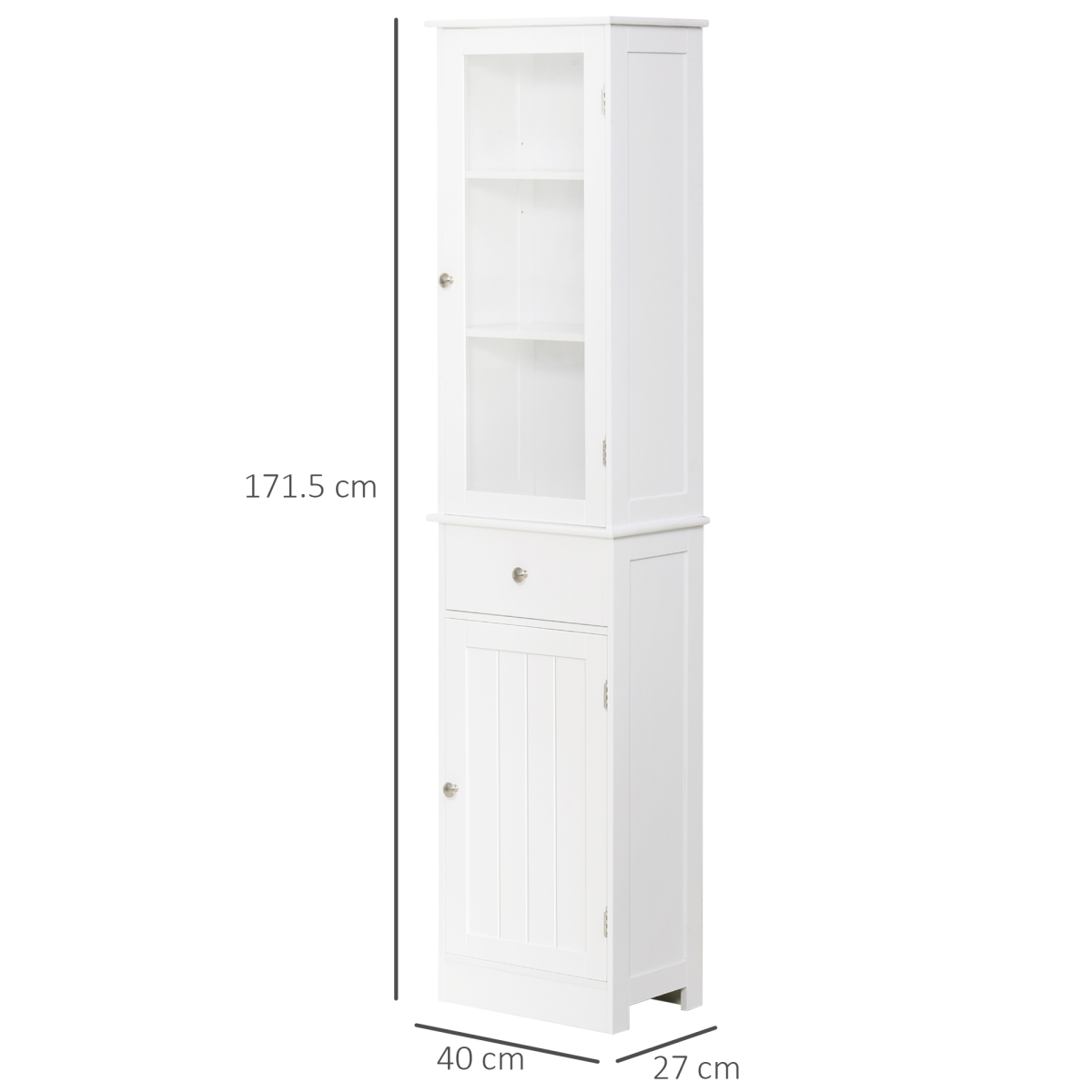 Bathroom Storage Cabinet with 3-tier Shelf Drawer Glass Door, Shelves, White