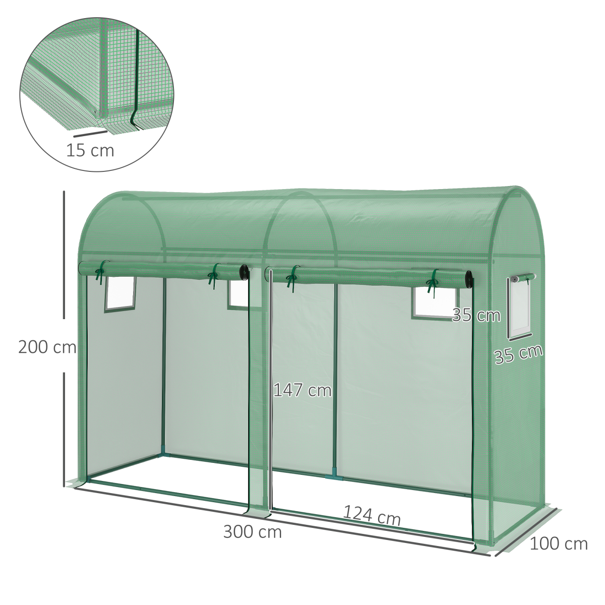 Plant Tomato Growth Greenhouse Double Doors & 4 Windows  3Lx1Wx2Hm