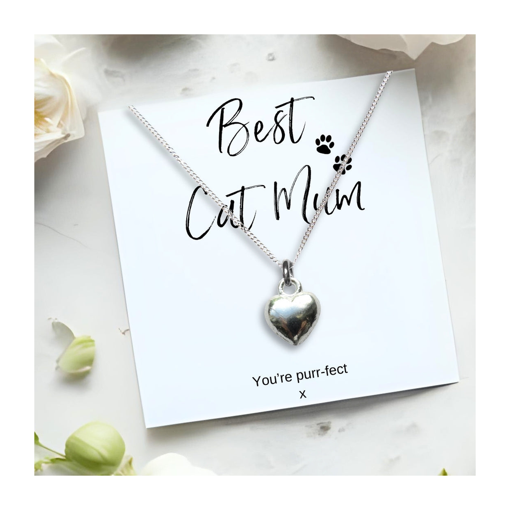 Best Cat Mum Mini Gift Hamper Silver Heart Necklace