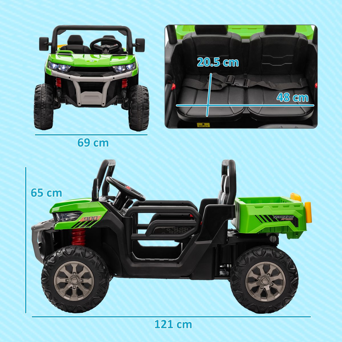 HOMCOM 12V Two-Seater Kids Electric Ride-On Car with Electric Bucket - Green