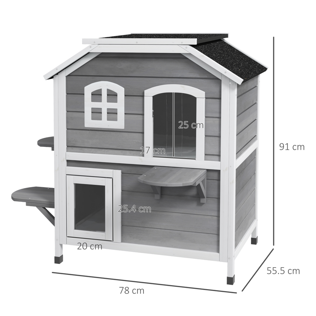 Cat Condo w/ Tons of Room & Openable Roof, Fir Wood, Outdoor/Indoor Catio Grey