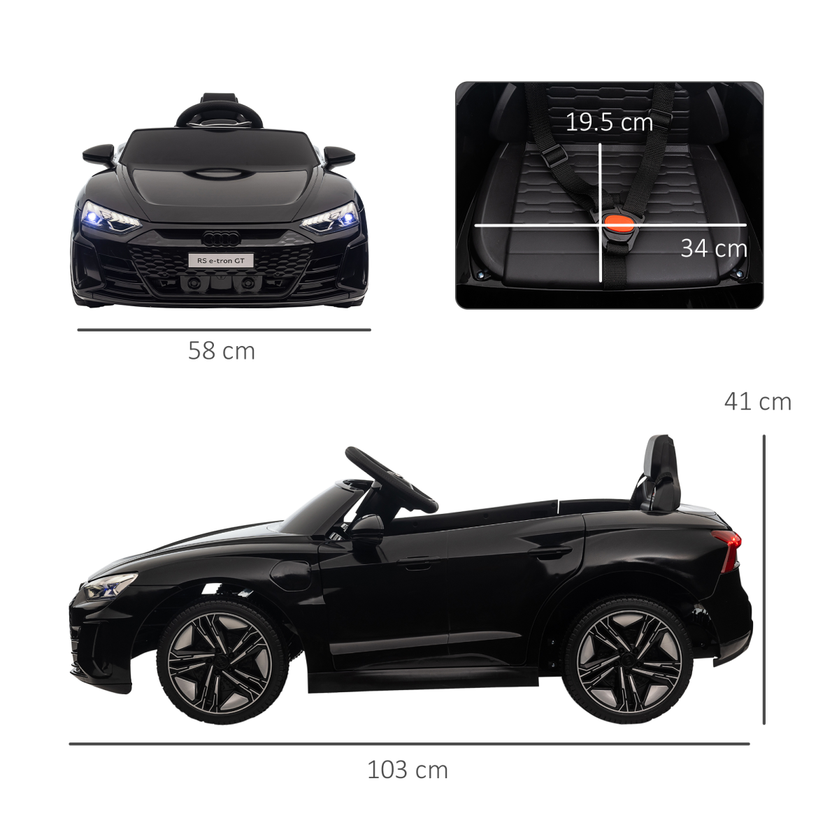 HOMCOM Audi RS e-tron GT Licensed 12V Kids Electric Ride on W/ Remote, Black