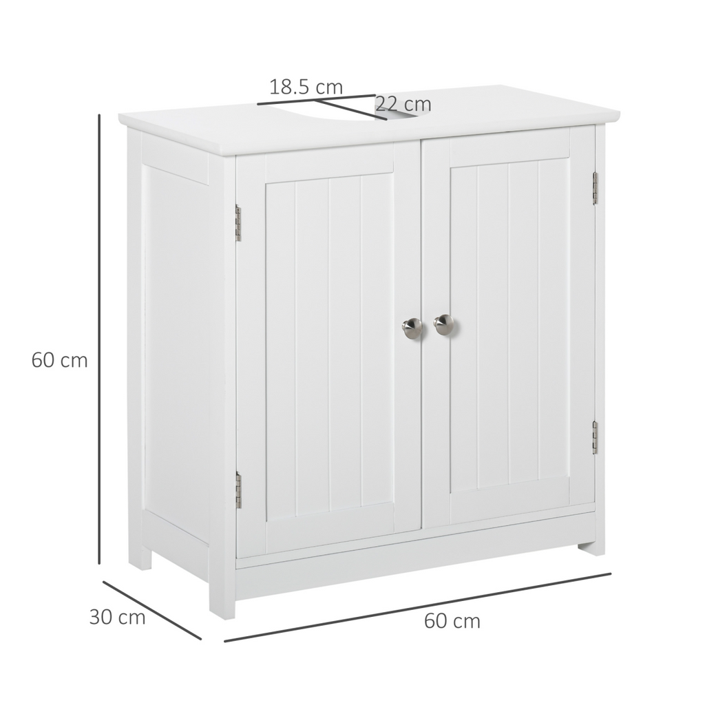 kleankin 60x60cm Under-Sink Storage Cabinet  Adjustable Shelf Drain Hole White
