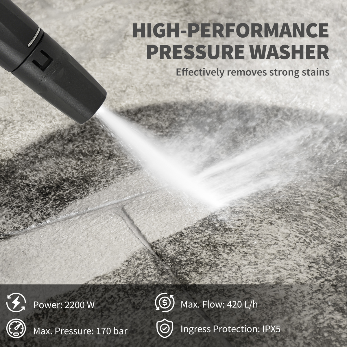 Outsunny 2200W Power Washer 170 Bar Pressure with Adjustable Nozzle