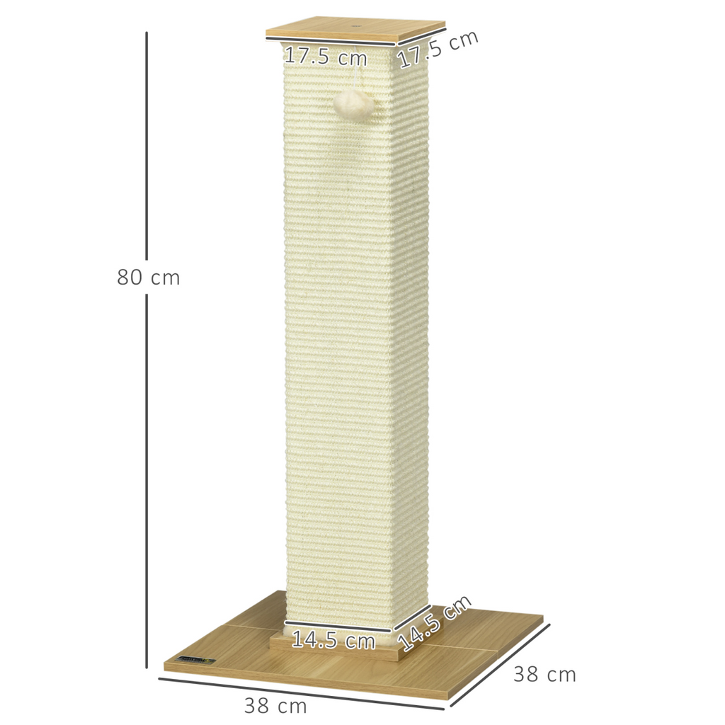 80cm Sisal Rope Scratching Post with Toy Ball - White