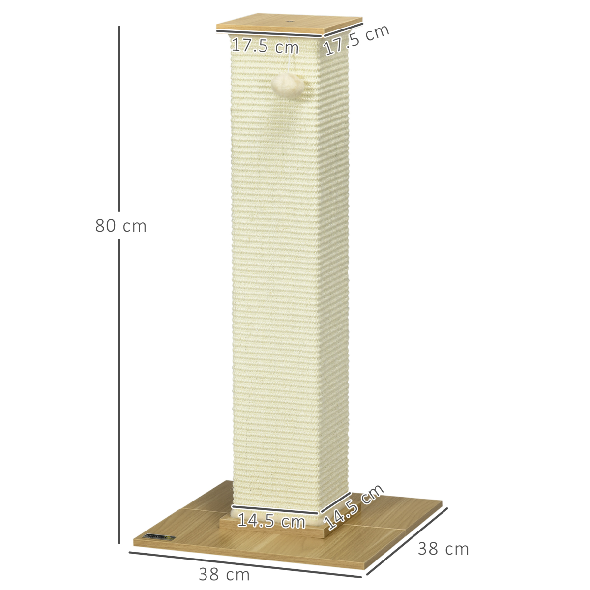 80cm Sisal Rope Scratching Post with Toy Ball - White