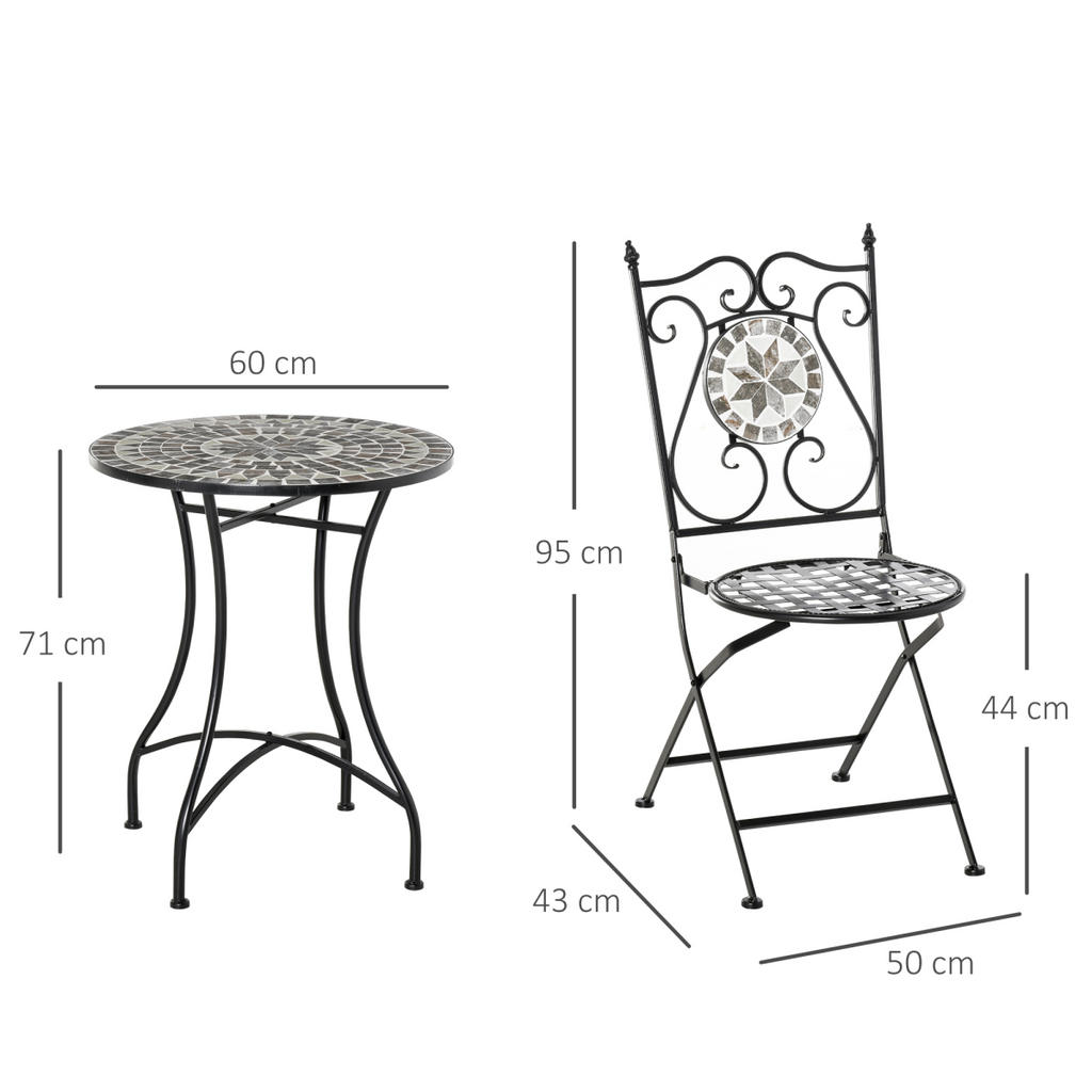 3Pc Mosaic Tile Garden Bistro Set Folding Chairs