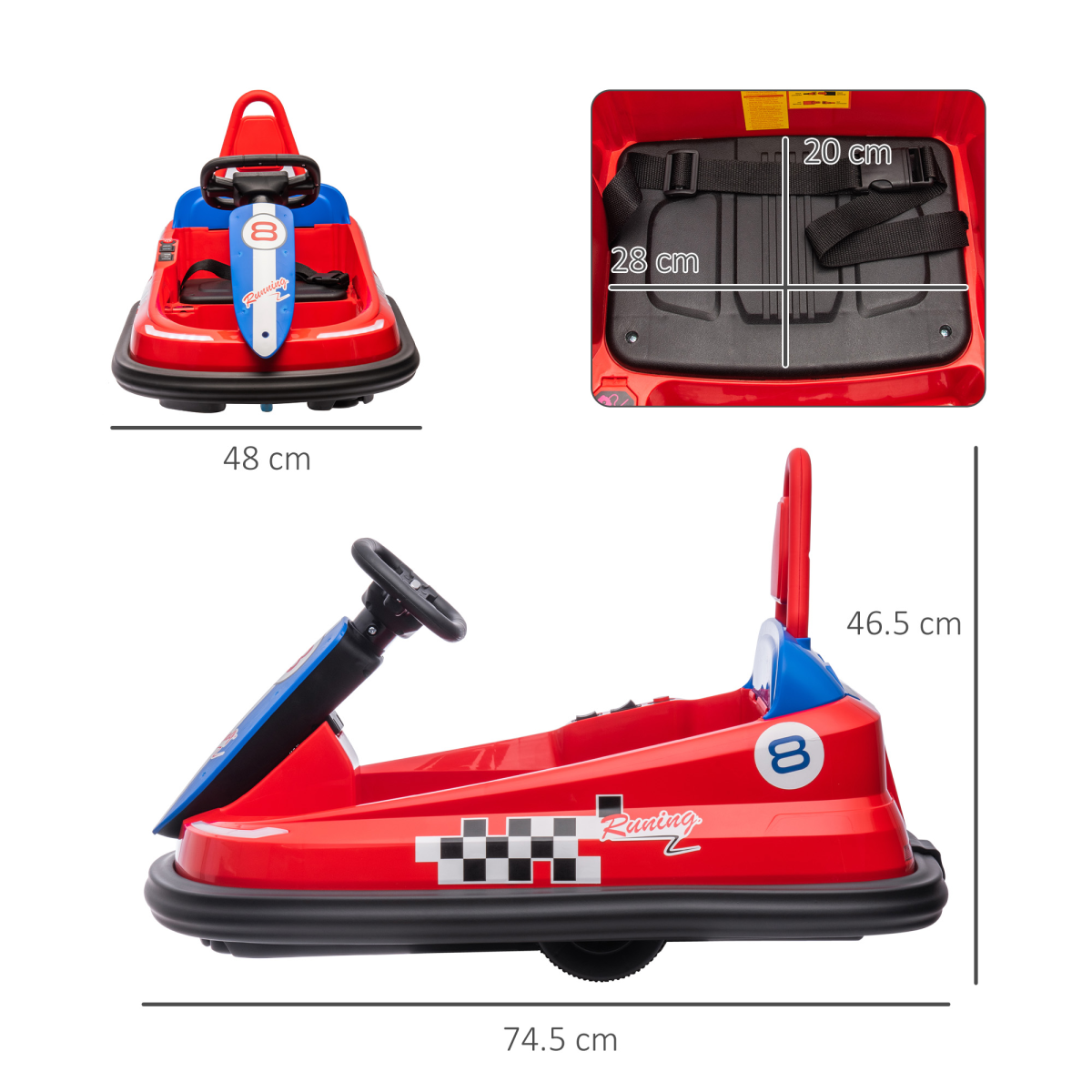 HOMCOM 6V Kids Bumper Car, 360-Degree Rotation Waltzer Car with 2 Speeds - Red