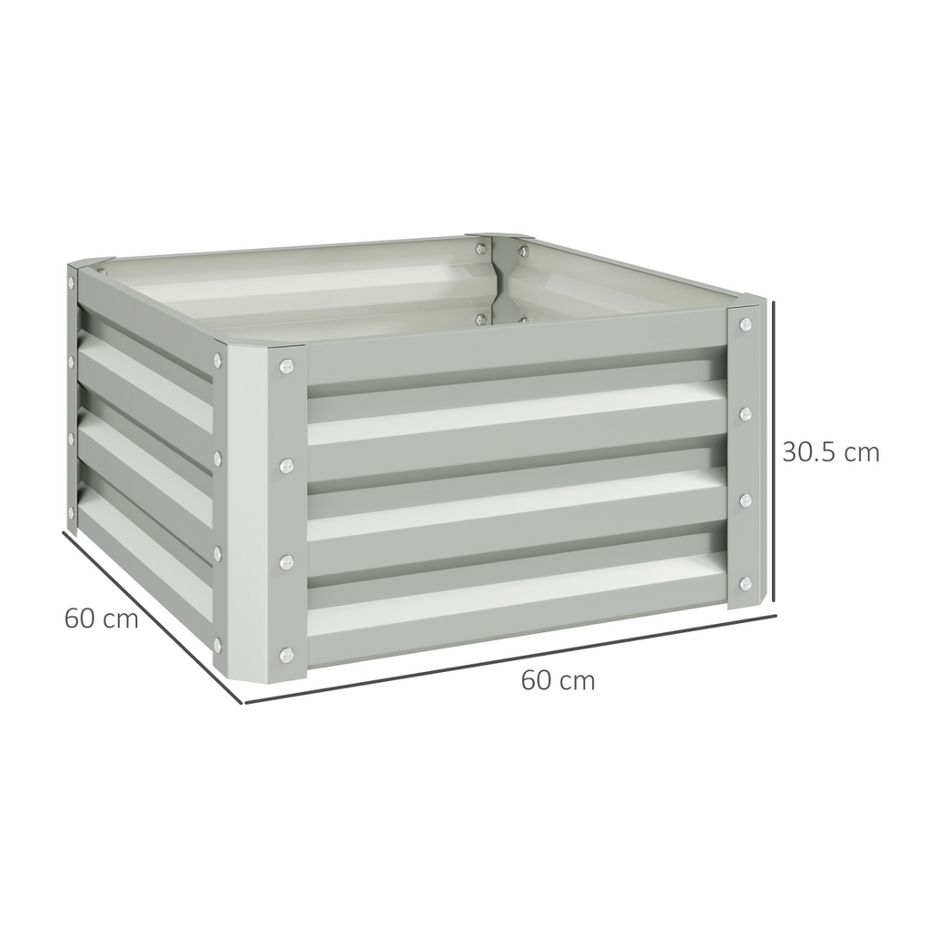 Outsunny Set of 2 Raised Garden Bed Galvanised Planter Box, Light Grey