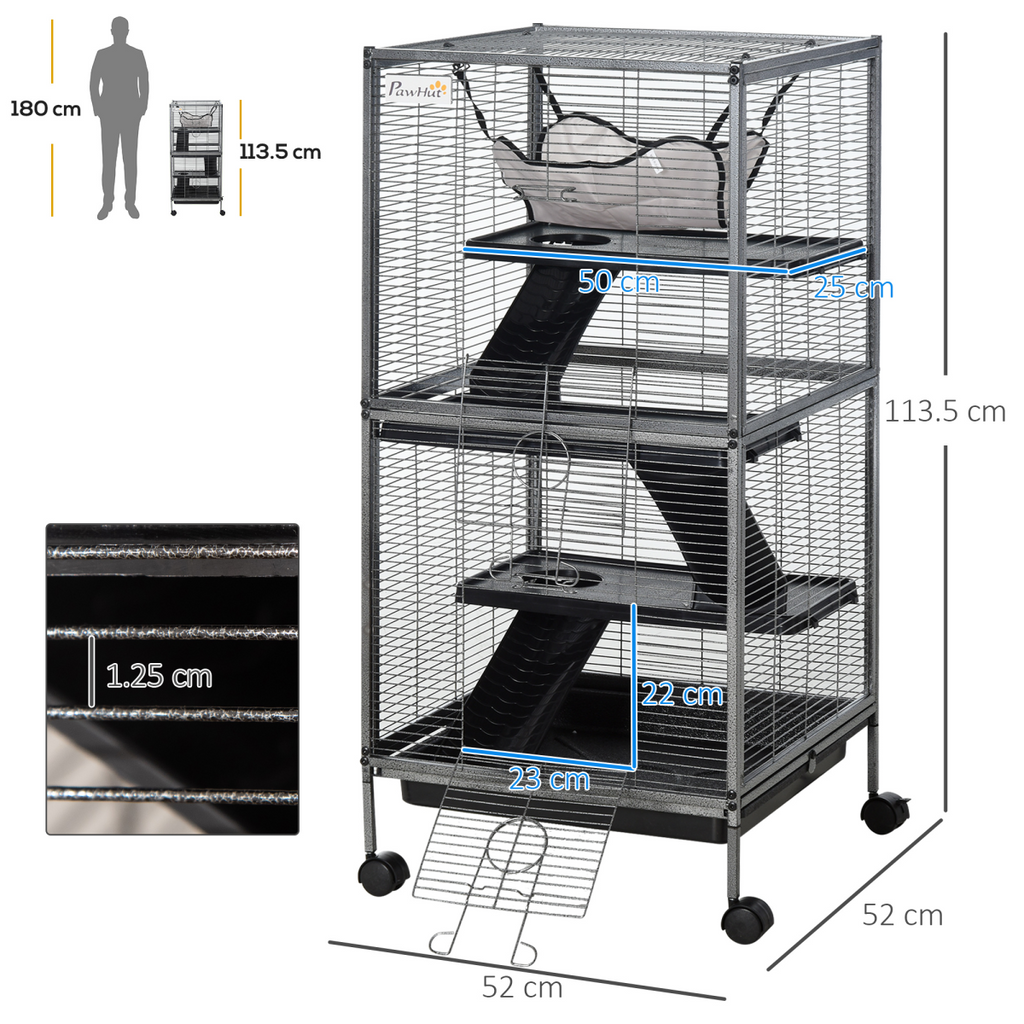 Rolling Small Animal Cage for Chinchillas Ferrets Kittens w/ Platform Ramp Tray