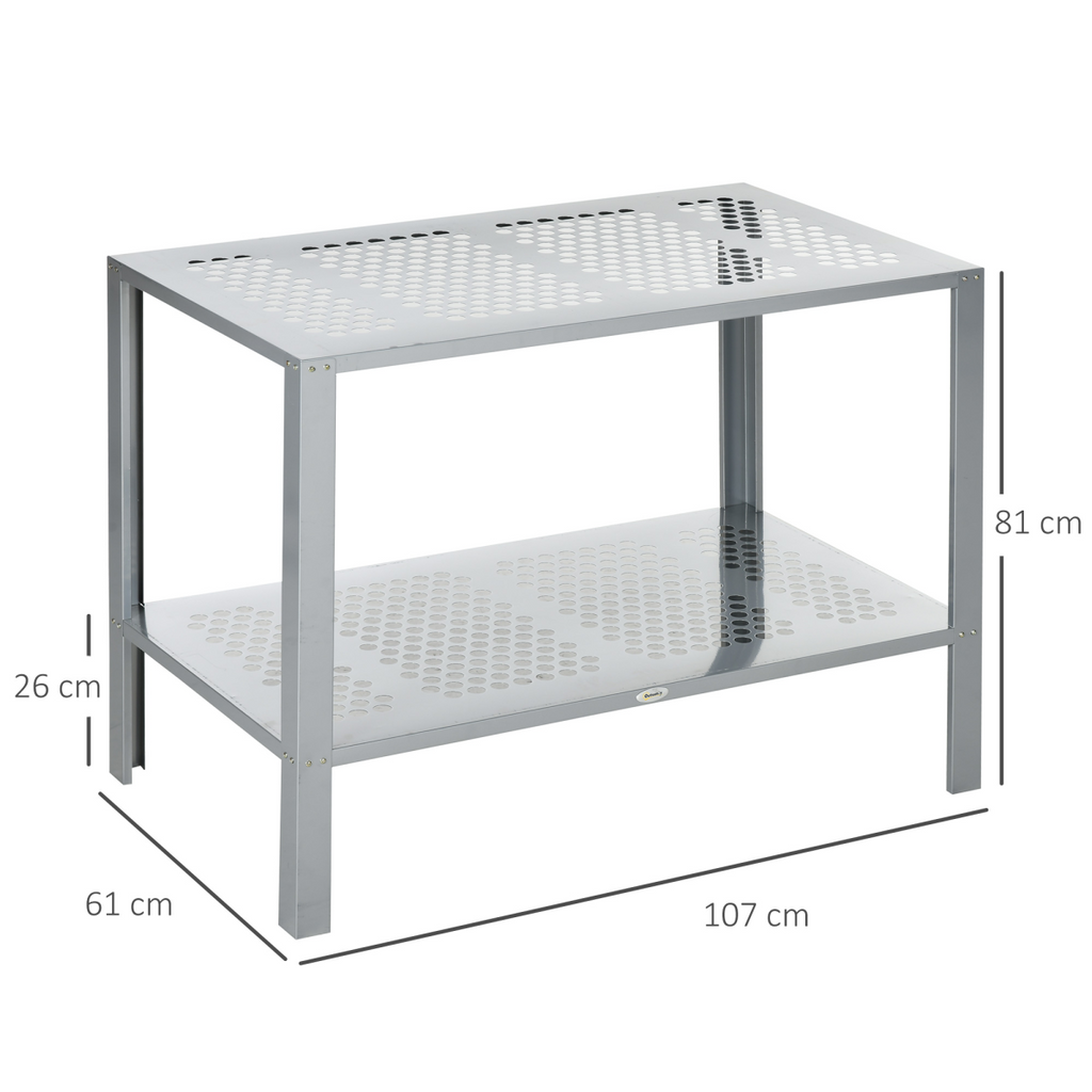Outsunny 2-Tier Plant Stand Storage Organizer Steel Display Shelf for Patio